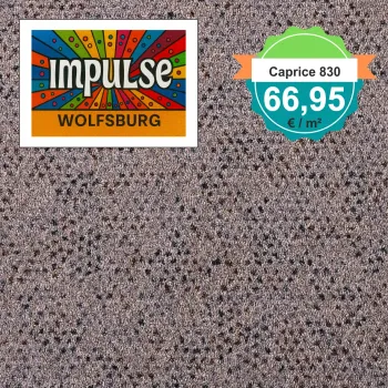 Girloon Caprice 830 – Draufsicht auf Teppichboden 830, ergänzt um ein Preisetikett.